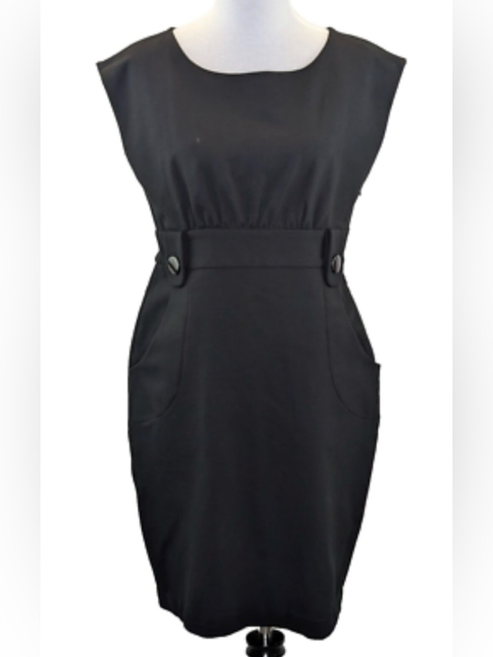 Tibi NY Classic Black Sleeveless Sheath Dress Pockets Button Detail Size Small
